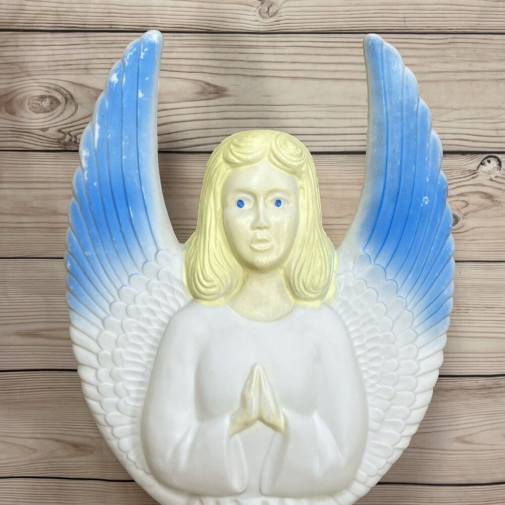 Vintage Christmas Angel Blow Mold 30" Union Products 1988 Blue Wings with Light - Picture 7 of 14